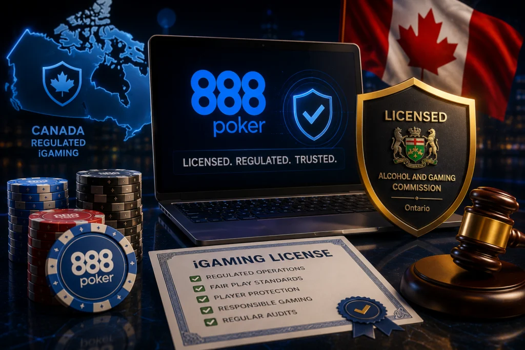 888 Poker regulatory licensing for Canadian players